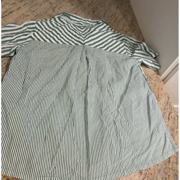 Jane + Delancey Button Down Shirt Women L Green Stripe Short Sleeve High Low Hem - Picture 12 of 13